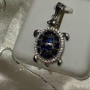Elegant Sterling Silver Blue Turtle Pendant with Necklace